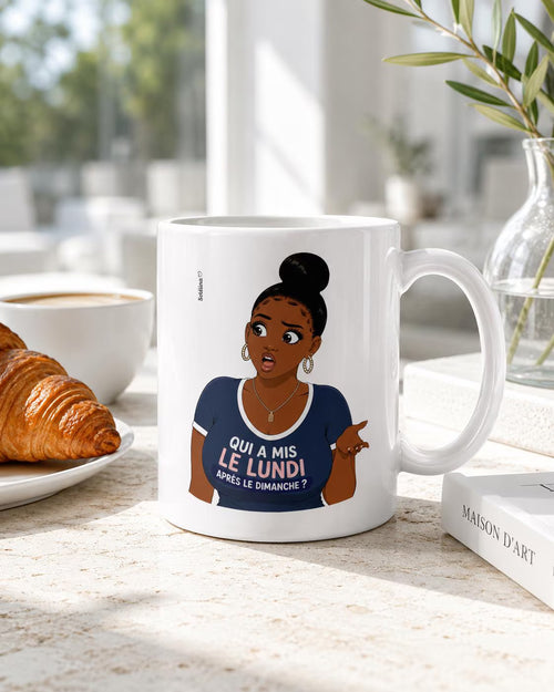 Mug "Qui a mis le lundi après le dimanche ?"